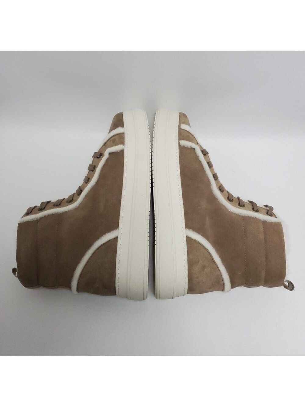 J Slides NYC Nadal Faux Fur High Top Platform Boot Sneakers Taupe Suede Size 9.5 - Picture 14 of 15
